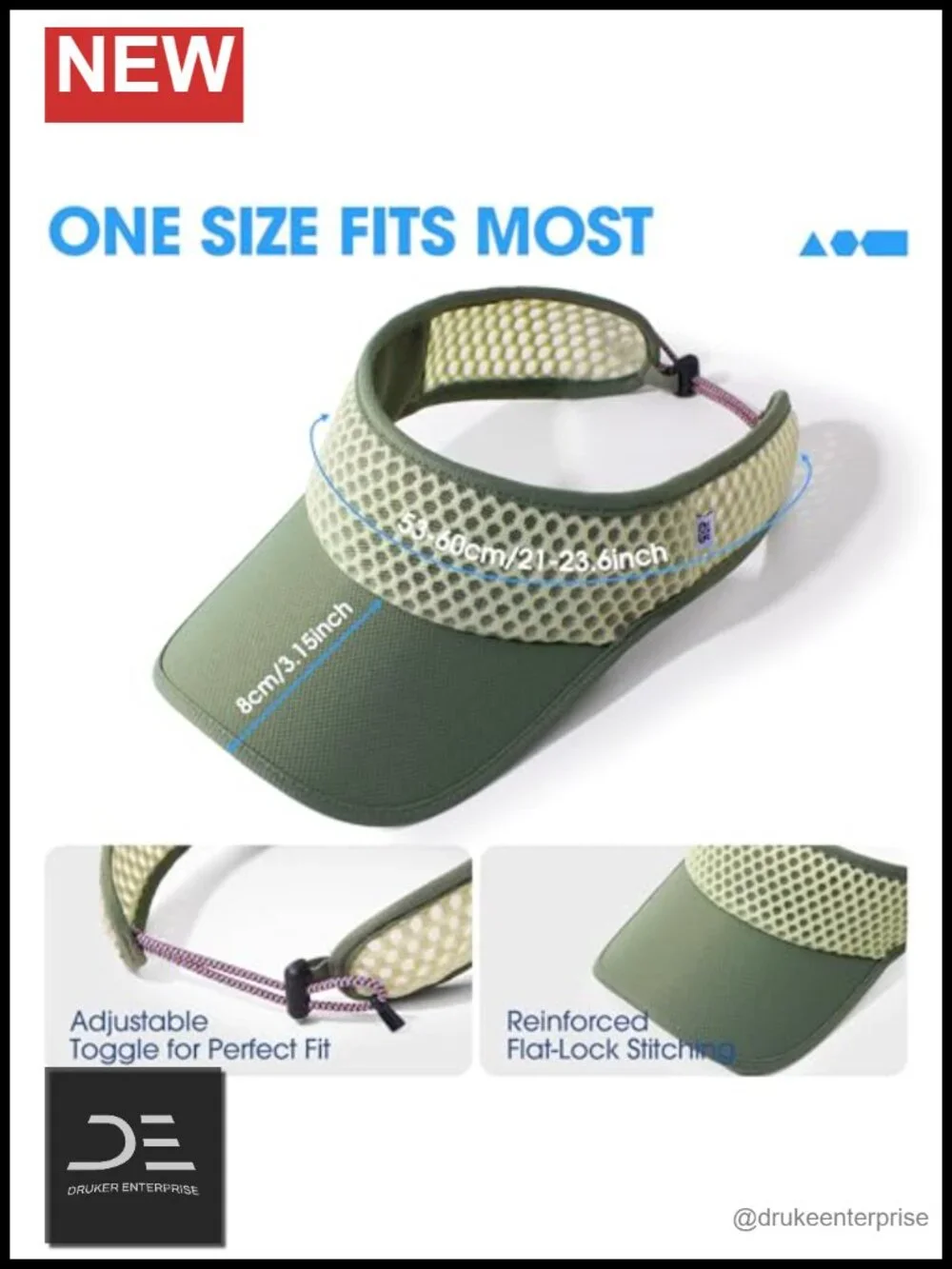 Wide Curved Brim Sun Visor Hat with Moisture Wicking Strap